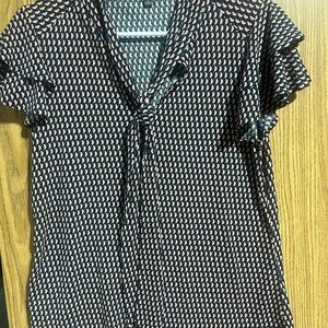 Adrianna Papell Black and Coral Patterned Blouse